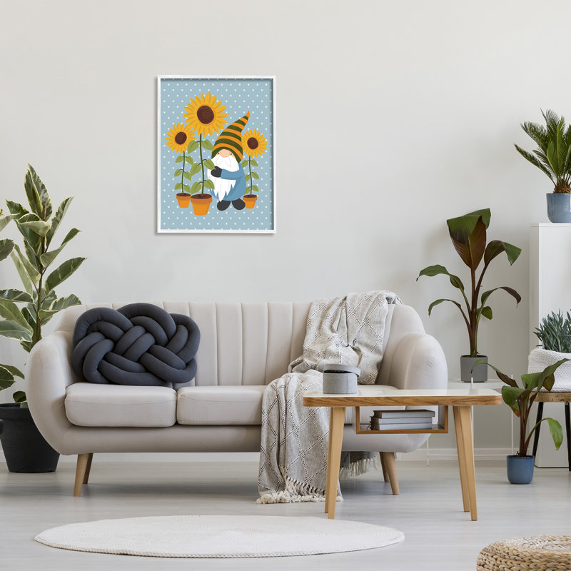 Chapeau rayé bleu à pois Sunflower Garden, Giclée encadrée blanc bord de mer, H 30 po x l 24 po x P 4 po