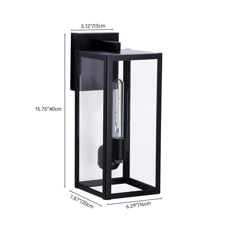 Black Rectangular Double-Bulb Outdoor Wall Light, 15.75" H x 6.29" W x 7.78" D, Black