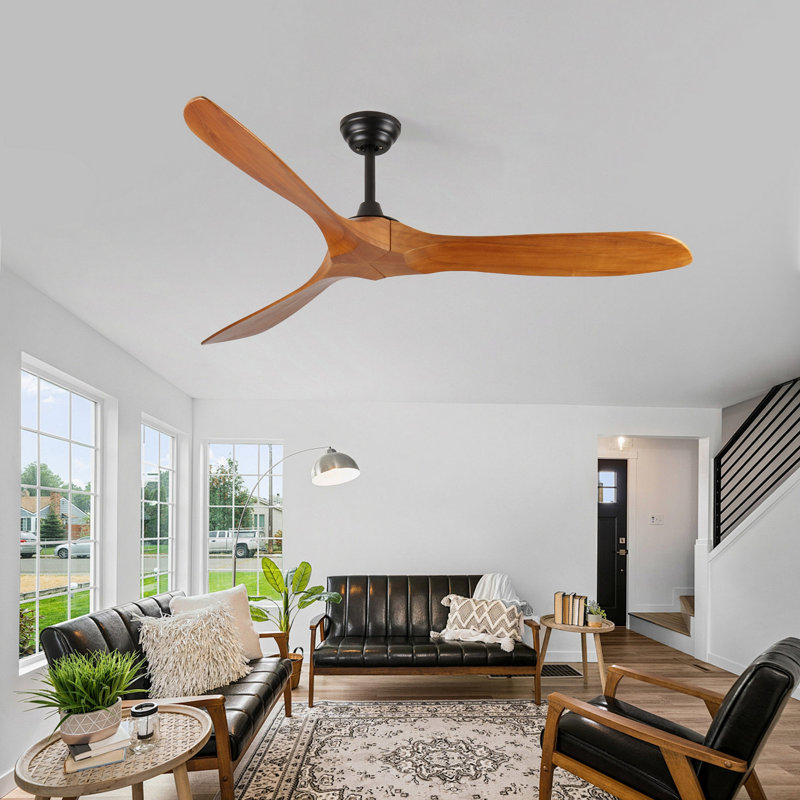 60 po Ventilateur de plafond d'intérieur en bois noir avec télécommande pour salon ou patio