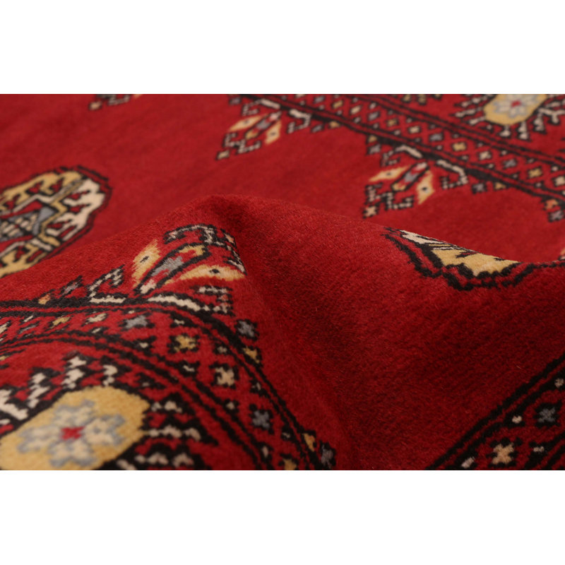 Tapis unique en laine noué à la main Bokhara rouge de 2 pi 7 po x 8 pi 3 po Peshawar
