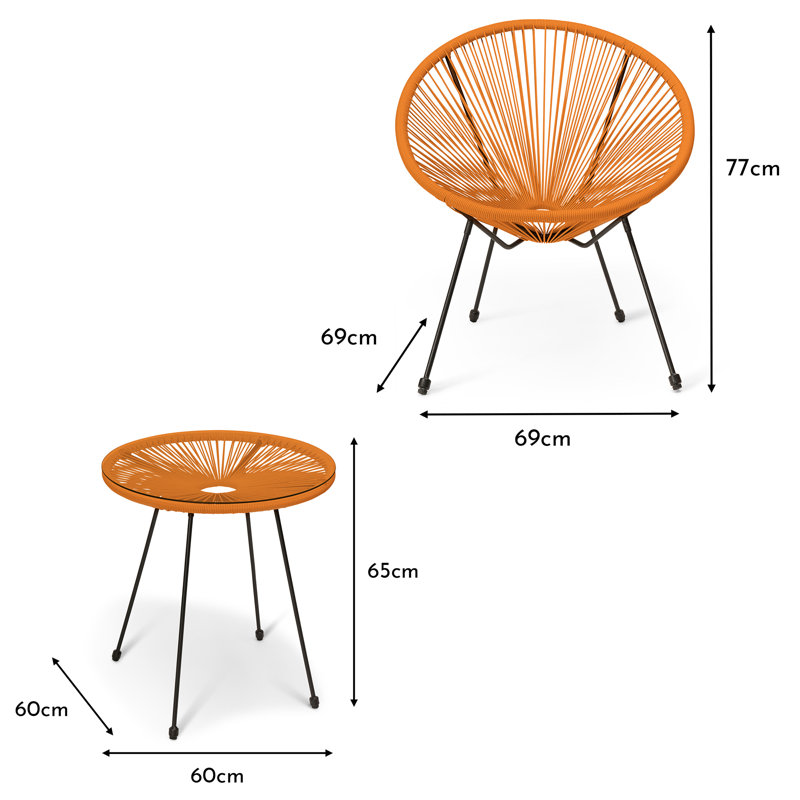 Flaxton String Bistro Set - 2 seater, Orange/Black