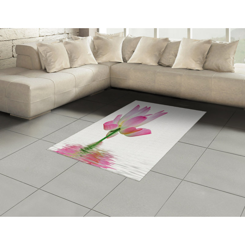 Pink and White High Density Long Fiber Poly Threads Decorative Area Rug Carpet, Rectangle 4' x 5'8"
