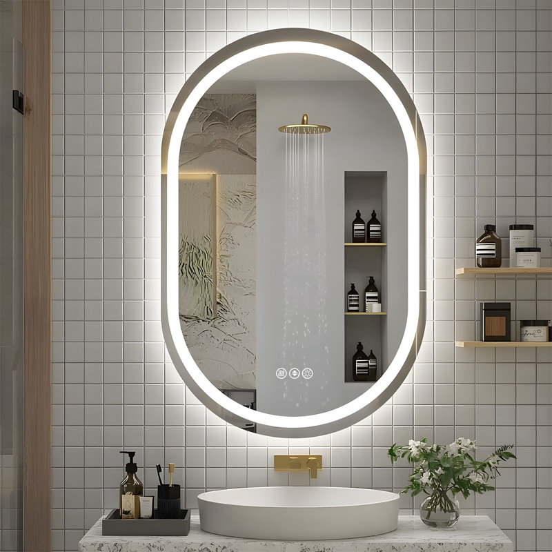 Lunara 192 LEDs/m LED Lighted Oval Bathroom/Vanity Mirror with ETL Certified, Anti-Fog Tempered Glass, 30" × 20"