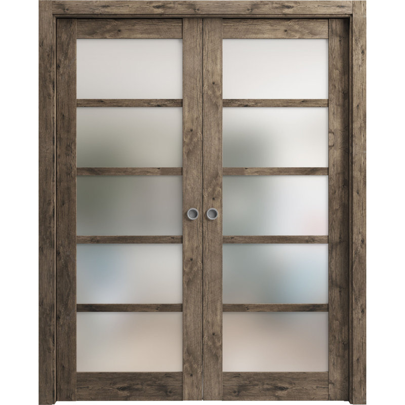 Portes à panneaux coulissantes à panneaux Quadro, Chêne cognac, 48 po x 80 po