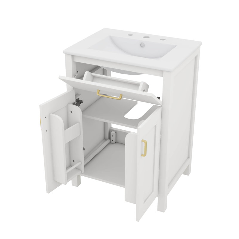 Évier à lessive 24 po intégré avec armoire intégrée, Blanc