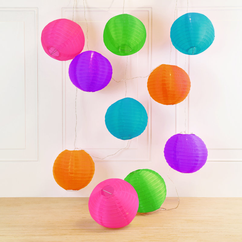 Battery Operated String Lights with 10 Nylon Lanterns, Multi Color