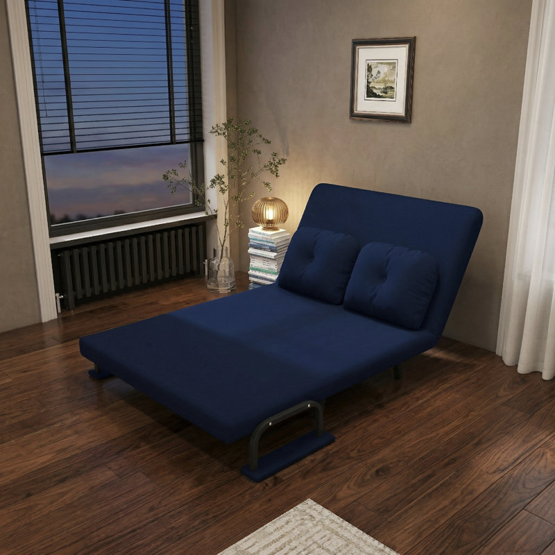 Canapé-lit convertible en chenille l 46 po avec dossier à 5 positions et coussins, Bleu