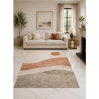 Tapis dunes en terre cuite et taupe de 5 pi x 7 pi «Ultra Léger» pour salon, chambre à coucher et bureau à domicile, tapis doux à poils courts avec envers antidérapant en silicone