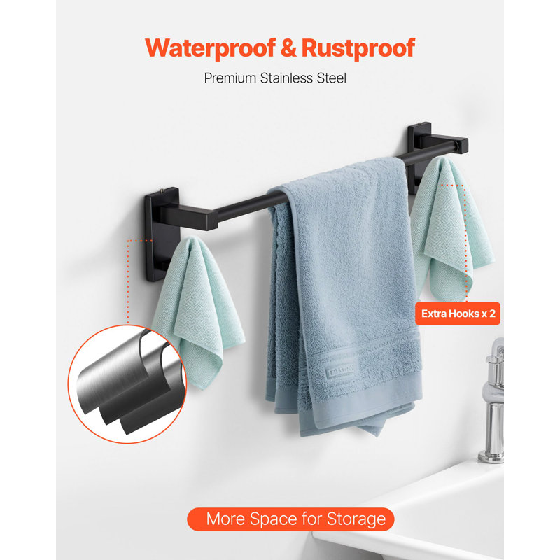 Matte Black Bathroom Hardware Set, 4 Pieces Stainless Steel Bathroom Accessories Set, 24-Inch Towel Bar, Towel Ring, Robe Towel Hook, Toilet Paper Holder, For Bath Room, Wall Mounted