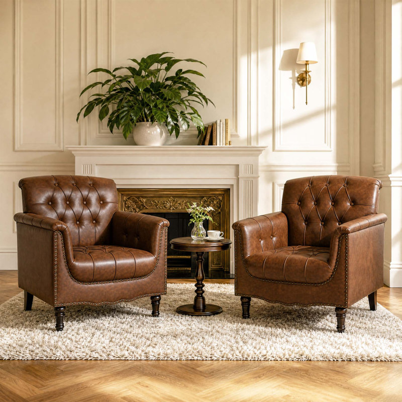 Enoks Tufted Leather Armchair, Brown Faux Leather