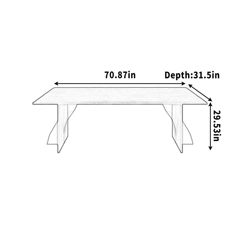 Bureau en bois massif avec plateau spacieux, H 29,53 po x l 70,87 po x P 31,5 po