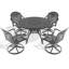 Solution de table d'extérieur toutes saisons, table ronde de 47,24 po et 4 chaises pivotantes, fonte d'aluminium, noir, résistance, sièges confortables