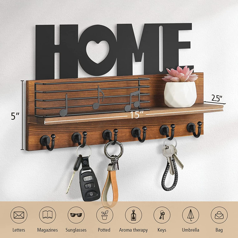 Solid Wood Wall Organizer, Pine Wood Color