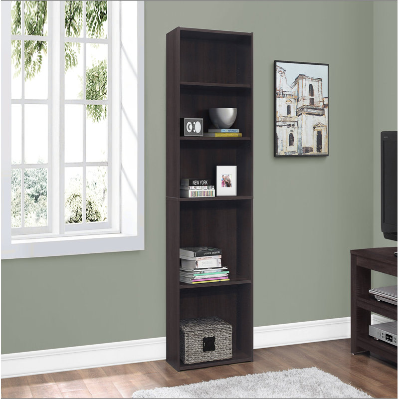 Bibliothèque, bibliothèque, 6 niveaux, H 72 po, bureau, chambre à coucher, stratifié brun, transitionnel, Espresso
