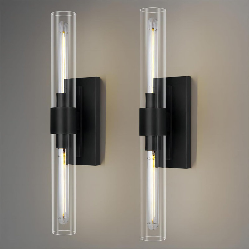 Khuyen 2-Light Wallchiere Thickened Glass Wall Light Wall Mounted Sconce (Set of 2), Dark Gray