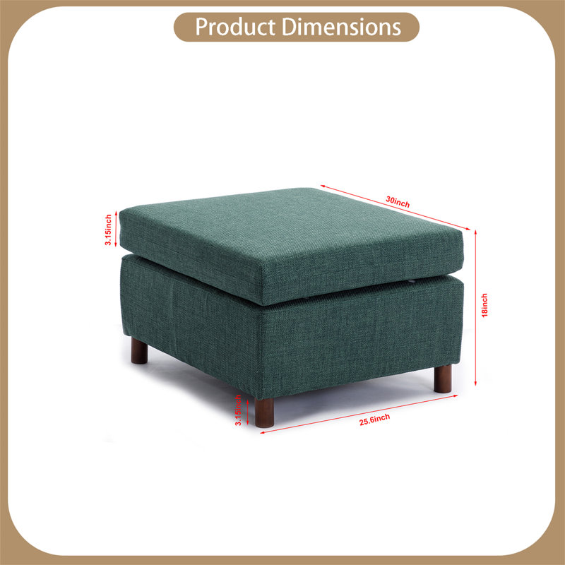 Upholstered Ottoman, Green 100% Linen