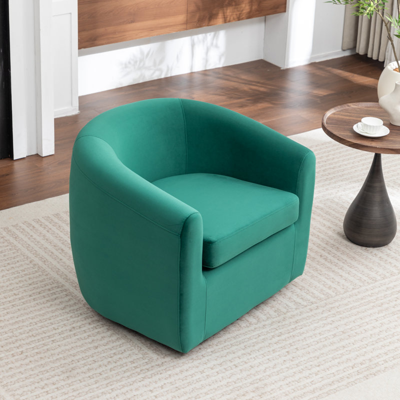 Fauteuil demi-tonneau pivotant de 33,5 po Odey, Velours vert foncé