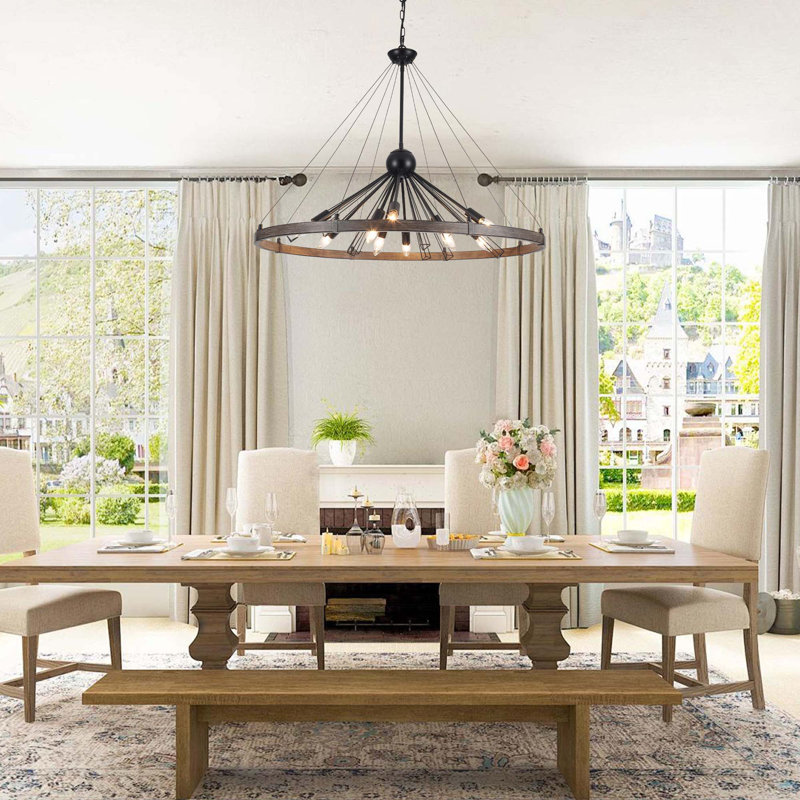 9- Light Modern Vintage Dimmable Sputnik Wagon Wheel Chandelier with Adjustable Chain for Kitchen, Living Room, Dining Room