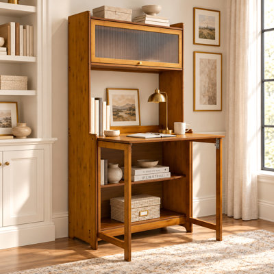 Table pliante en bambou avec tablettes de rangement pour petits espaces Bureau à domicile