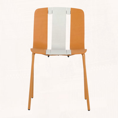 Set of 4 Modern Striped Color Block Chairs – PP Plastic Seat with Sturdy Metal Legs