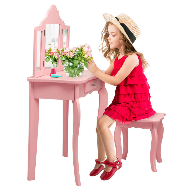 Demoss Kids Vanity Set with Mirror, Pink