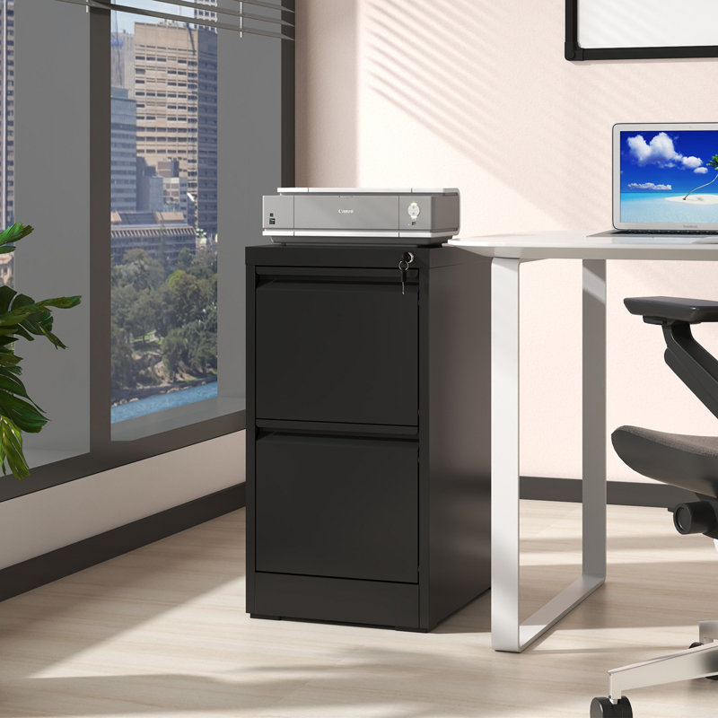 2 Drawer Metal Vertical File Cabinet With Lock Office Home Steel Vertical File Cabinet For A4 Legal/Letter Size, Black 