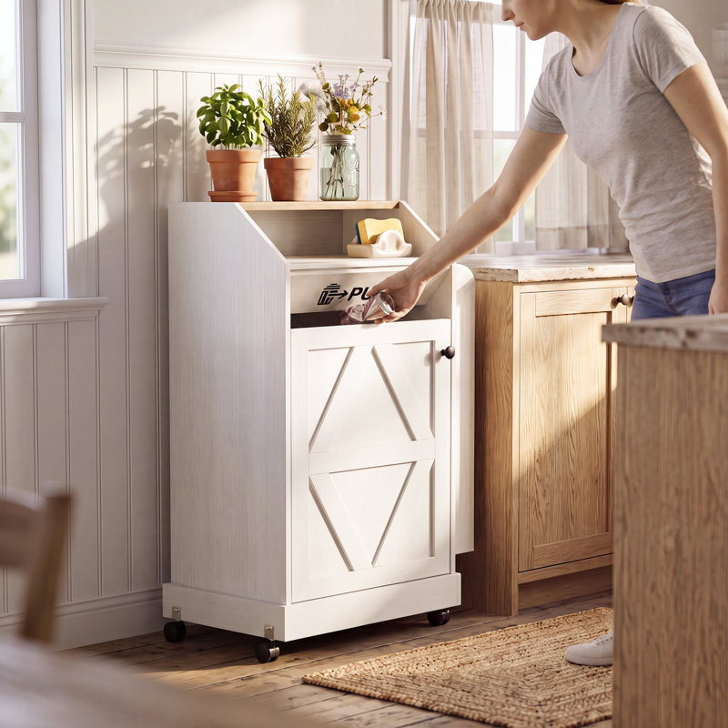 Chariot pour îlot de cuisine roulant, armoire de rangement mobile avec armoire à poubelle cachée, support à épices et roues verrouillables pour la cuisine, la salle à manger et le salon