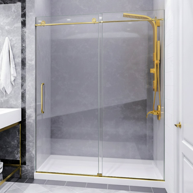 Madam Series 76 In. X 50-54 In. Frameless Sliding Shower Door In Brushed Gold With 3/8" (10Mm) Tempered Clear Glass