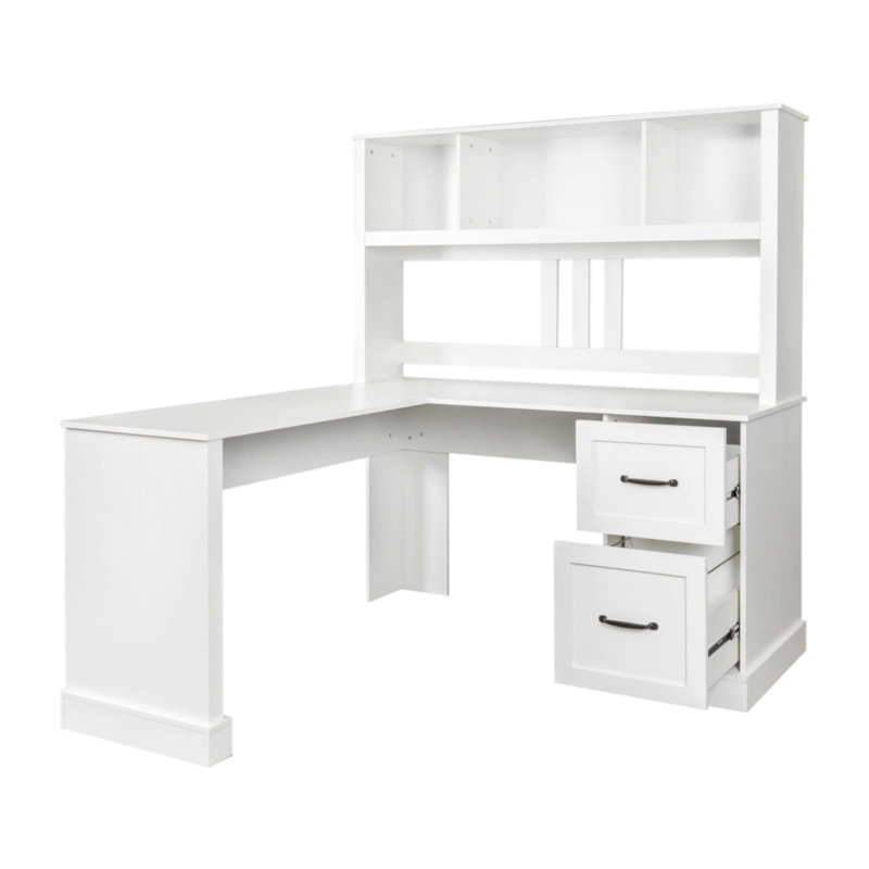 Bureau d'ordinateur à domicile avec huche, finition blanc antique, Blanc