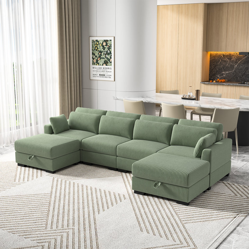 Canapé modulaire en velours côtelé 6 pièces, Velours côtelé vert