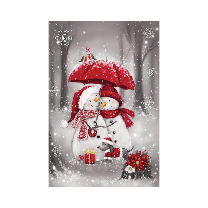 «Snowmen with Umbrella IV» par Makiko - impression sur toile tendue, H 26 po x l 18 po x 1,5 po