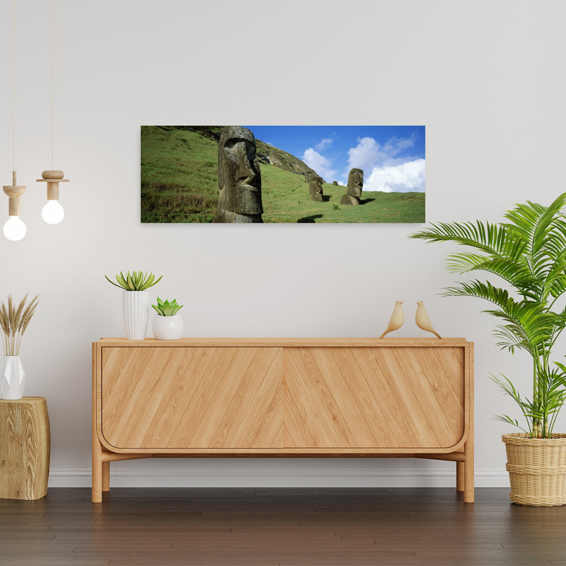 Stone Heads Easter Islands Chile by Kevin Schafer - Wrapped Canvas Panoramic Print, 30.48 cm H x 91.44 cm W