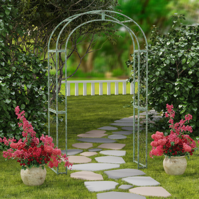 Antique Green Iron Garden Trellis Arch Arbor