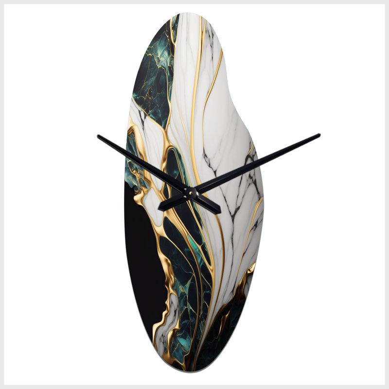 Horloge murale abstraite en métal doré et vert III - horloge murale asymétrique, Grand
