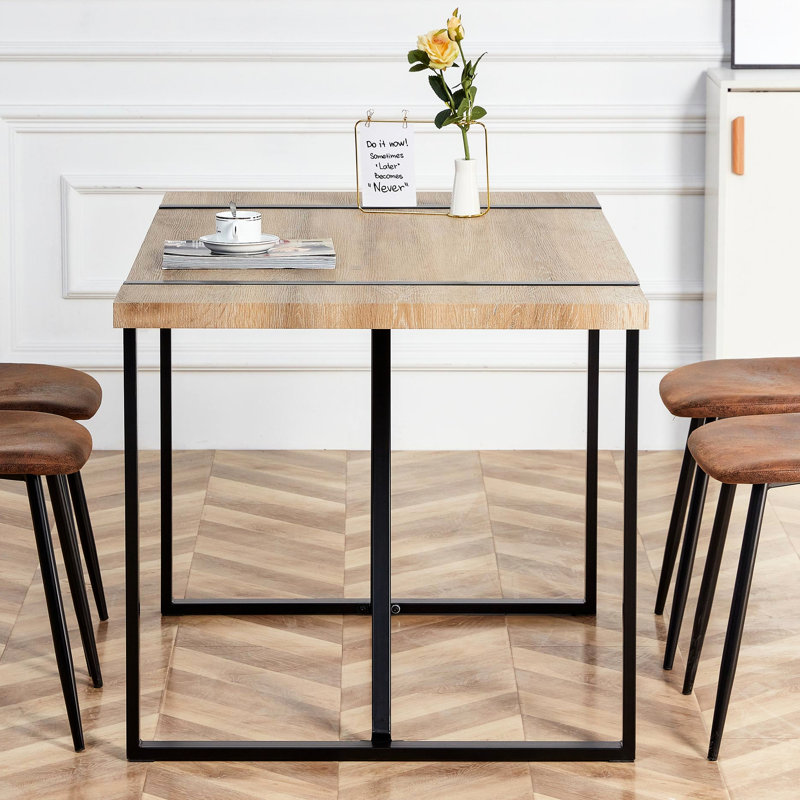 Table de salle à manger rectangulaire pour réunions de famille, 55,1 po x 31,4 po x 29,9 po, plateau en bois d'ingénierie de 1,5 po d'épaisseur avec pieds en métal noir, convient pour 4 à 6 personnes, cuisine industrielle 6, plateau de table et salon thermolaqué