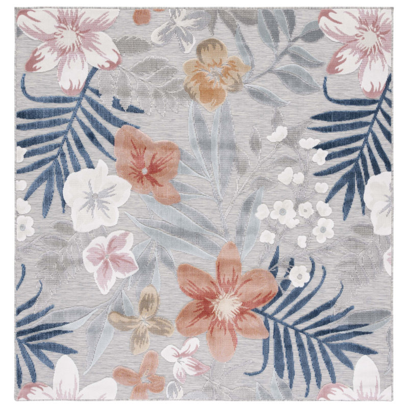 Seekonk Machine Woven Floral Indoor and Outdoor Area Rug , Square 6'5"