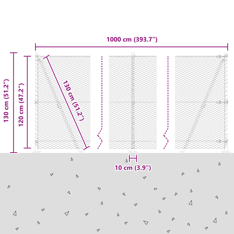 Hexagon Fence Galvanised Steel, 120cm H x 1000cm W