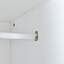 Lit escamotable simple avec tablettes ouvertes et tiroirs de rangement, armoire et table intégrées, blanc
