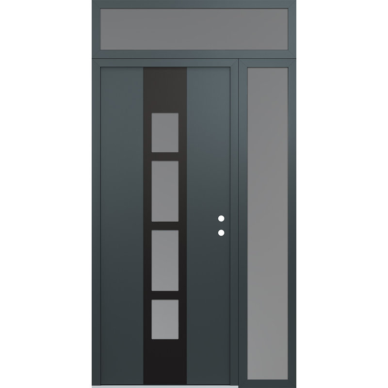 Porte d'entrée pré-suspendue en acier à panneau noir Diamond A10 avec panneau latéral et traverse, L 51,25 po x H 95,69 po