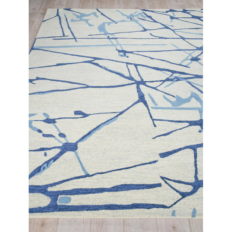 Mystic Rectangle Abstract Hand Tufted Wool Area Rug in Navy, Rectangle 12' x 15'