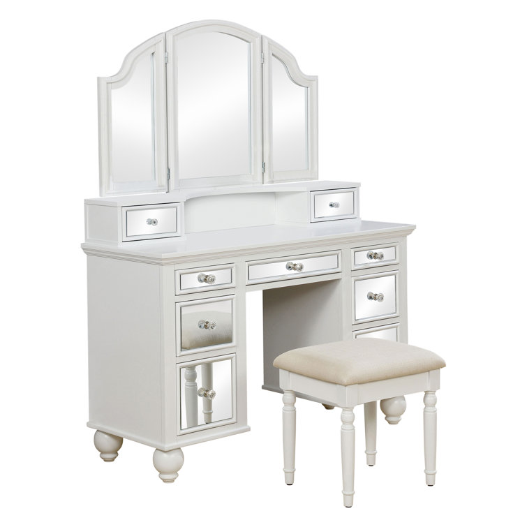 Ensemble de coiffeuse avec tabouret et miroir transitionnel Galento