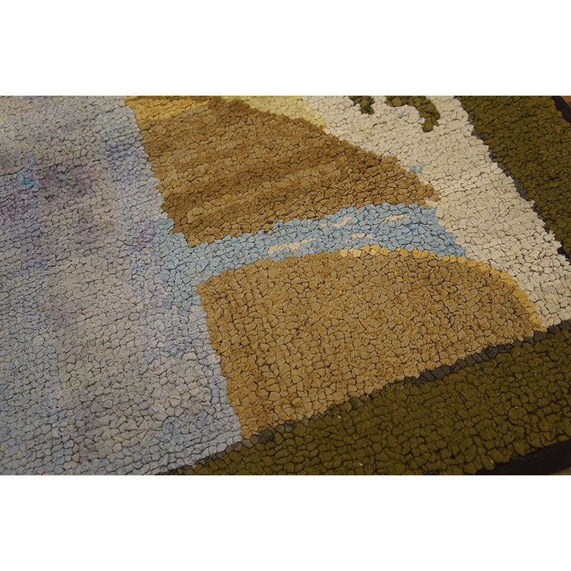 1920s Small Scatter Size American Ivory Hooked Antique Wool Rug