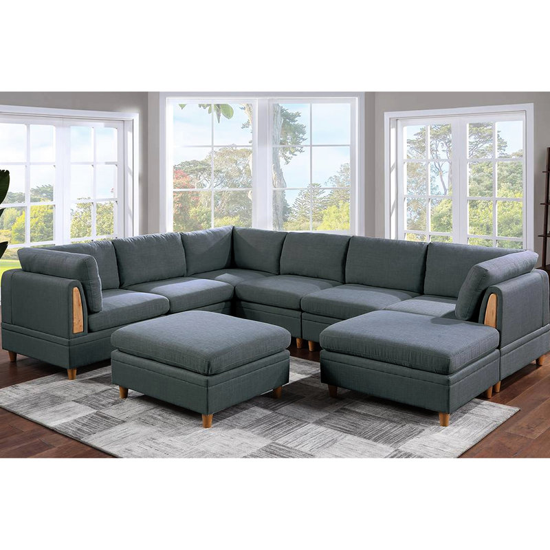 Tissu modulaire gris acier: 8 pièces, style contemporain moderne avec dossier épuré: tissu, 8 pièces