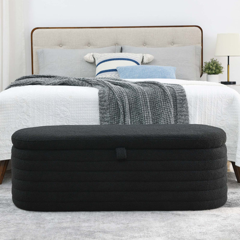 Banc de rangement avec repose-pieds 45,5 pouces avec repose-pieds en tissu, Noir