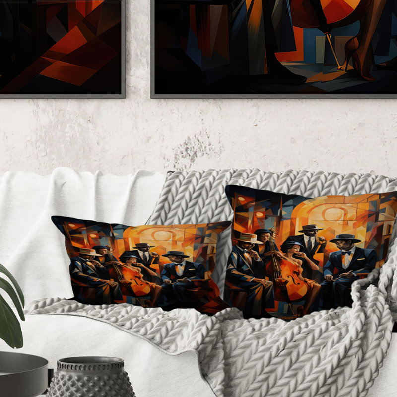 Coussin Jazz Harlem Renaissance, H 16 po x l 16 po, Carré