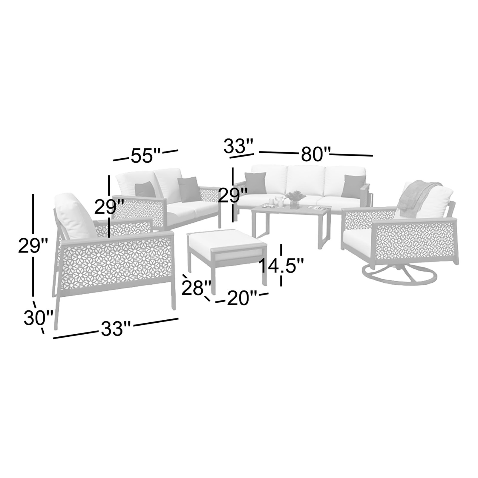 Townsend 7-Person Patio Seating Group, Canvas Granite