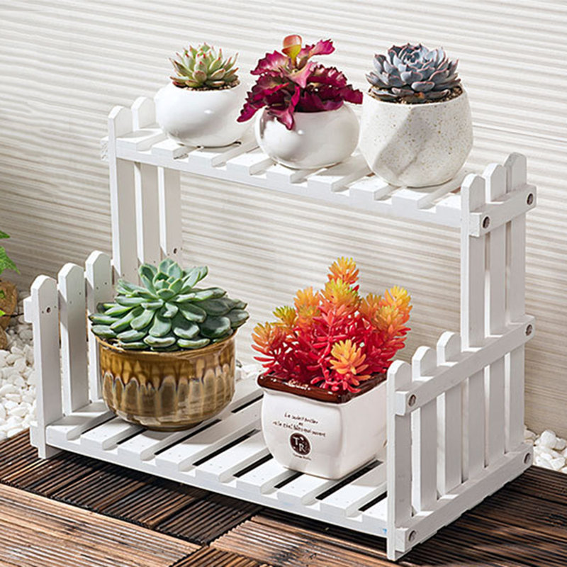 Wood Weather Resistant Plant Stand, 22.1cm H x 40.01cm W x 21.08cm D, White