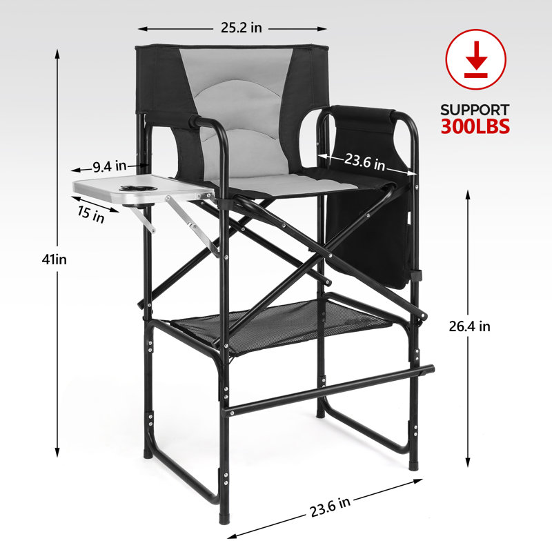 Black Frame Directors Camping Chair With Side Table