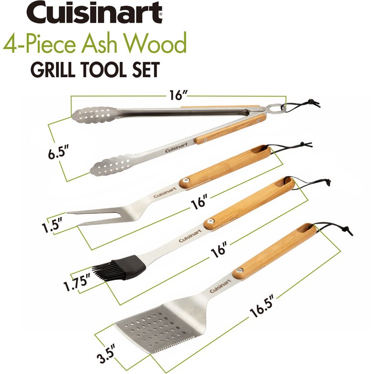 Cuisinart 3 Piece Stainless Steel Barbecue Tool Set - Set Includes Spatula Locking Tongs and A Silicon Basting Brush