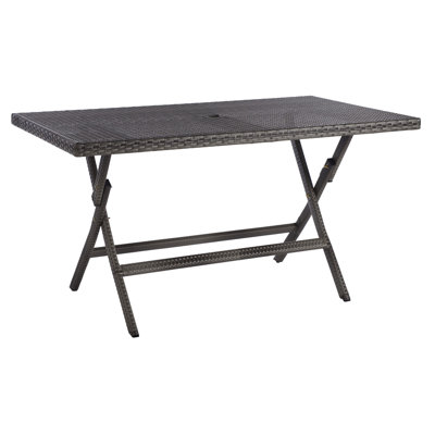 Ched Rectangular Metal Folding Outdoor Dining Table With Umbrella Hole , 55'' in. W 31.25'' in. D